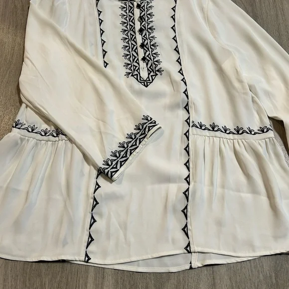 Chico's Ivory Blouse with Black Embroidery - Picture 3 of 14
